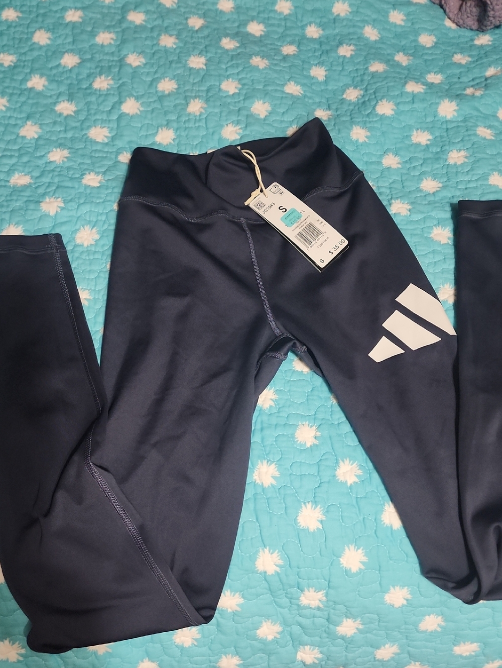 adidas Navy Blue Performance Leggings with White Logo